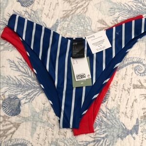 H&M Blue & White Striped and Red Bikini Bottom pack.